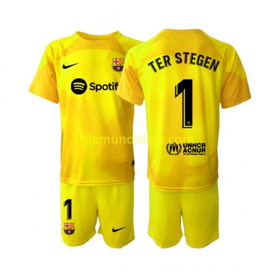 Camisola FC Barcelona Ter Stegen 1 Guarda-redes Criança Equipamento Quarto 2022-2023 Manga Curta
